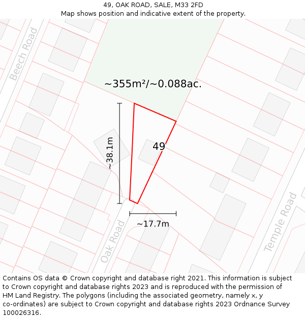 49, OAK ROAD, SALE, M33 2FD: Plot and title map
