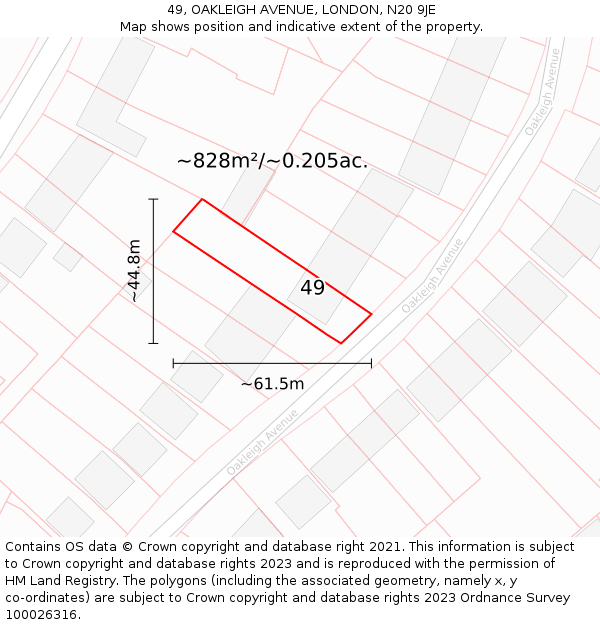 49, OAKLEIGH AVENUE, LONDON, N20 9JE: Plot and title map