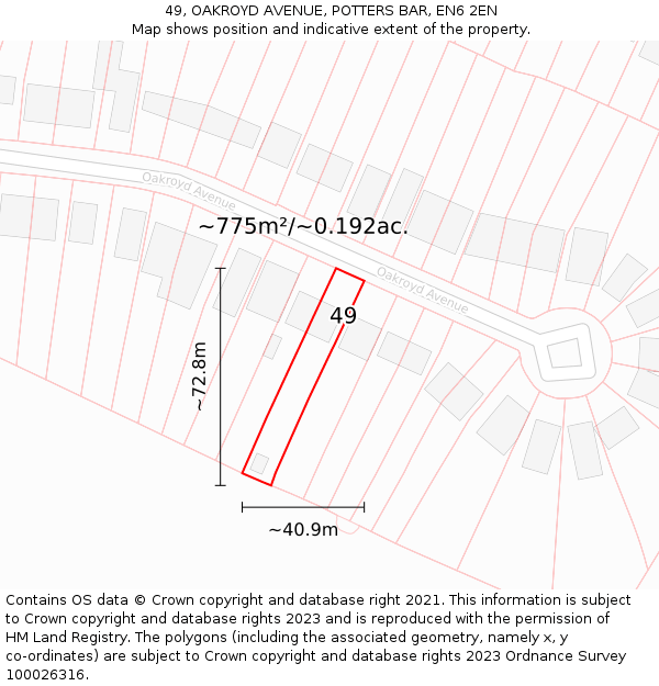 49, OAKROYD AVENUE, POTTERS BAR, EN6 2EN: Plot and title map