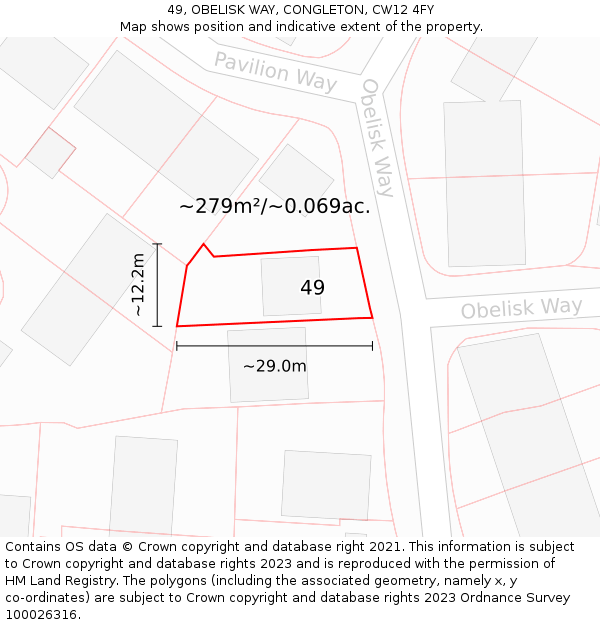 49, OBELISK WAY, CONGLETON, CW12 4FY: Plot and title map