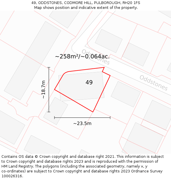 49, ODDSTONES, CODMORE HILL, PULBOROUGH, RH20 1FS: Plot and title map