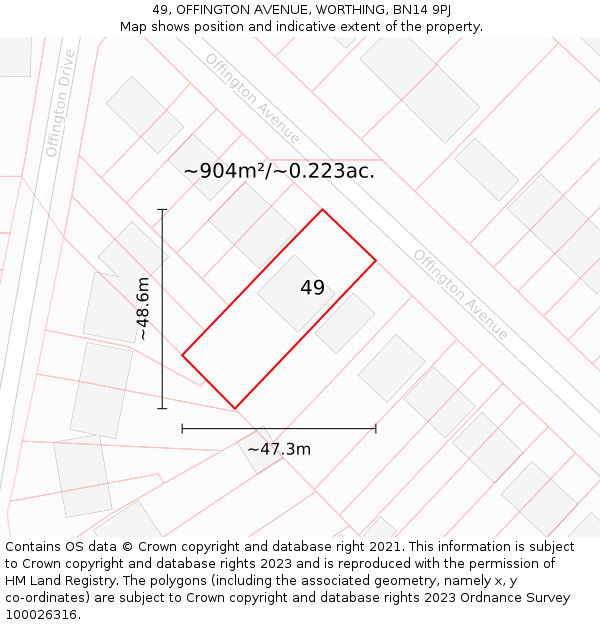 49, OFFINGTON AVENUE, WORTHING, BN14 9PJ: Plot and title map