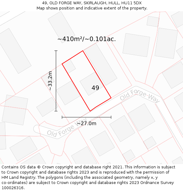 49, OLD FORGE WAY, SKIRLAUGH, HULL, HU11 5DX: Plot and title map