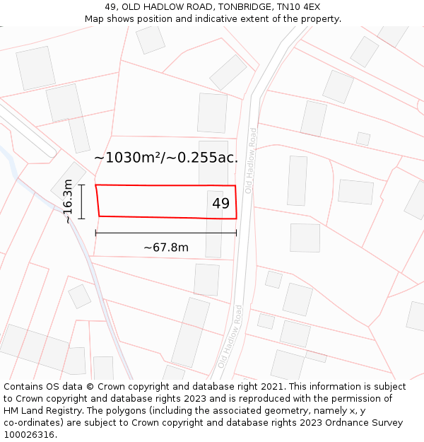 49, OLD HADLOW ROAD, TONBRIDGE, TN10 4EX: Plot and title map