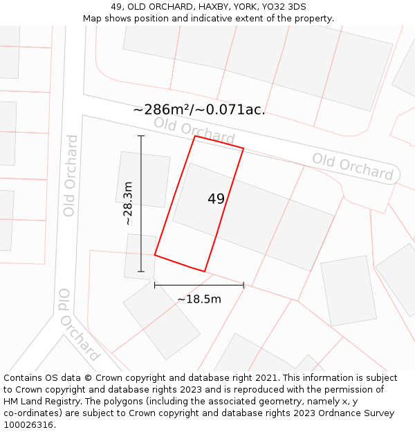 49, OLD ORCHARD, HAXBY, YORK, YO32 3DS: Plot and title map