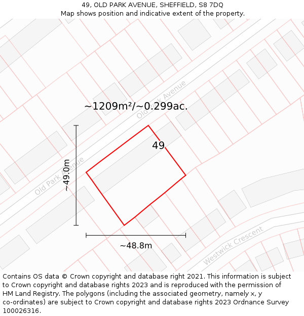49, OLD PARK AVENUE, SHEFFIELD, S8 7DQ: Plot and title map