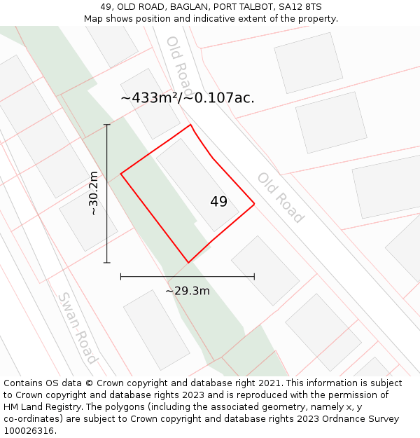 49, OLD ROAD, BAGLAN, PORT TALBOT, SA12 8TS: Plot and title map
