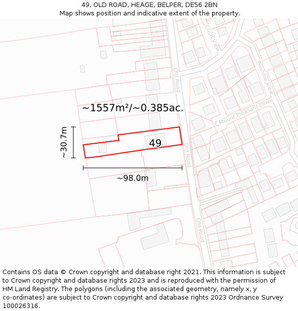 49, OLD ROAD, HEAGE, BELPER, DE56 2BN: Plot and title map