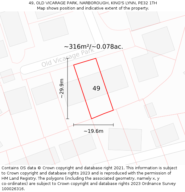 49, OLD VICARAGE PARK, NARBOROUGH, KING'S LYNN, PE32 1TH: Plot and title map