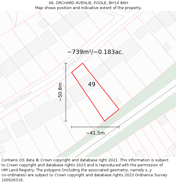 49, ORCHARD AVENUE, POOLE, BH14 8AH: Plot and title map