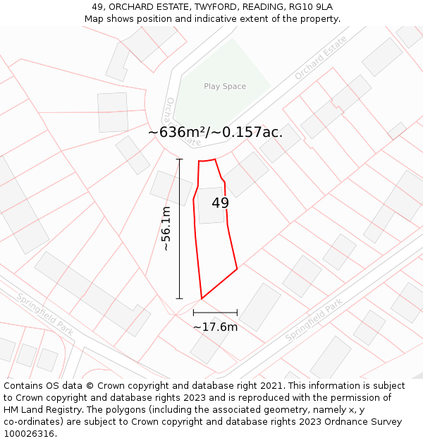 49, ORCHARD ESTATE, TWYFORD, READING, RG10 9LA: Plot and title map