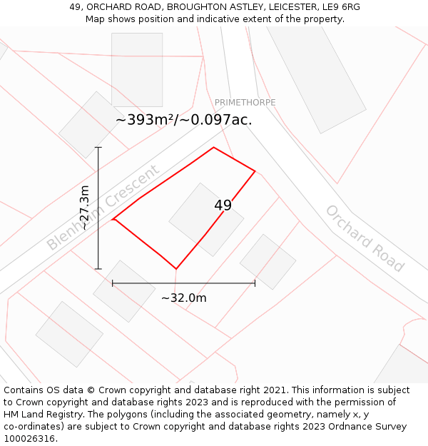 49, ORCHARD ROAD, BROUGHTON ASTLEY, LEICESTER, LE9 6RG: Plot and title map