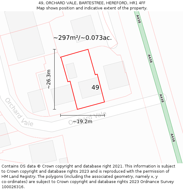 49, ORCHARD VALE, BARTESTREE, HEREFORD, HR1 4FF: Plot and title map