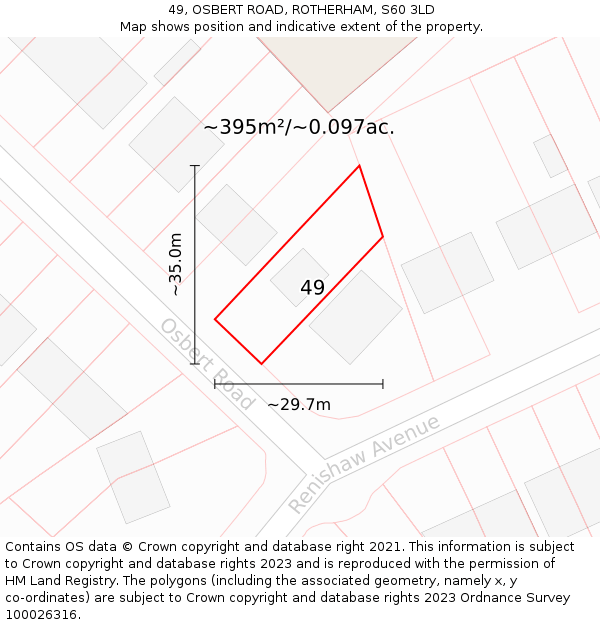 49, OSBERT ROAD, ROTHERHAM, S60 3LD: Plot and title map