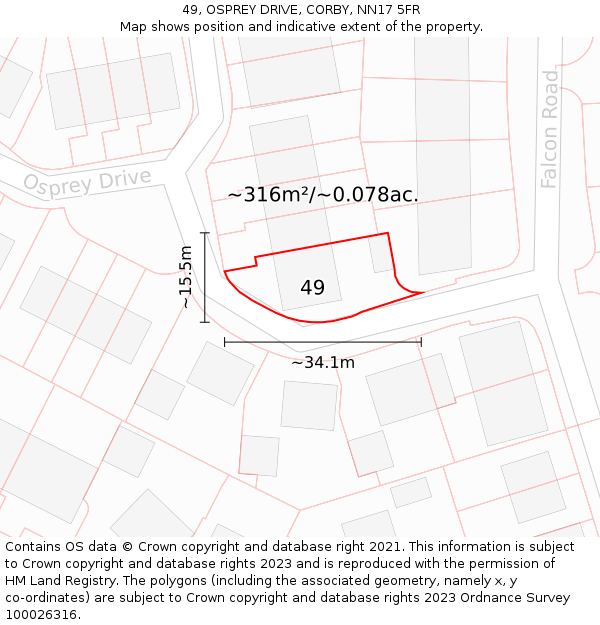 49, OSPREY DRIVE, CORBY, NN17 5FR: Plot and title map