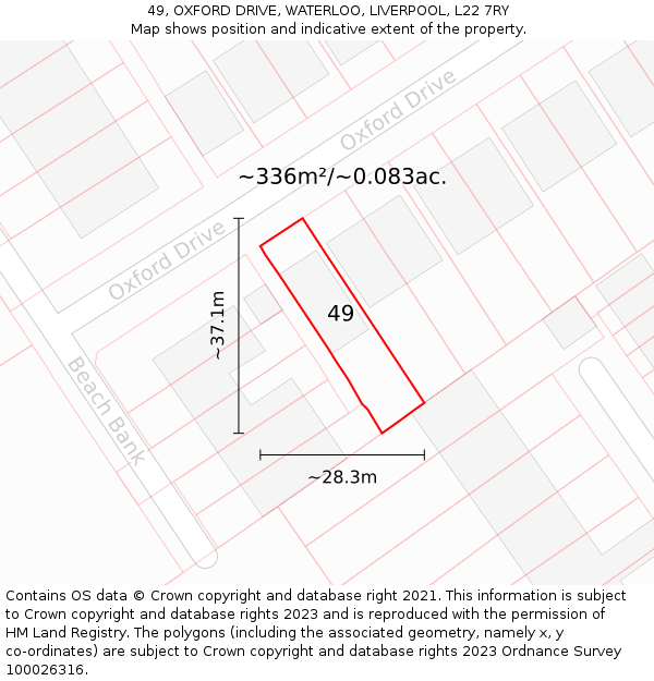 49, OXFORD DRIVE, WATERLOO, LIVERPOOL, L22 7RY: Plot and title map
