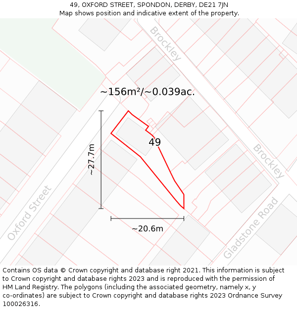 49, OXFORD STREET, SPONDON, DERBY, DE21 7JN: Plot and title map