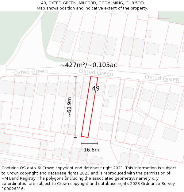 49, OXTED GREEN, MILFORD, GODALMING, GU8 5DD: Plot and title map