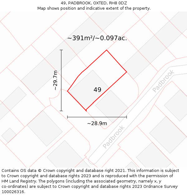 49, PADBROOK, OXTED, RH8 0DZ: Plot and title map