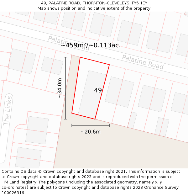 49, PALATINE ROAD, THORNTON-CLEVELEYS, FY5 1EY: Plot and title map