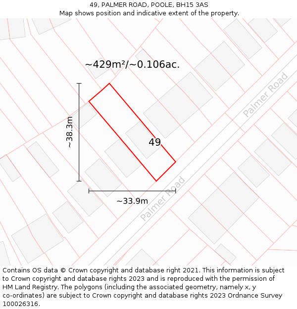 49, PALMER ROAD, POOLE, BH15 3AS: Plot and title map