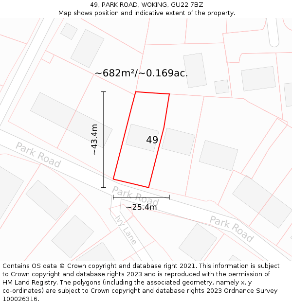 49, PARK ROAD, WOKING, GU22 7BZ: Plot and title map
