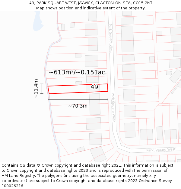 49, PARK SQUARE WEST, JAYWICK, CLACTON-ON-SEA, CO15 2NT: Plot and title map