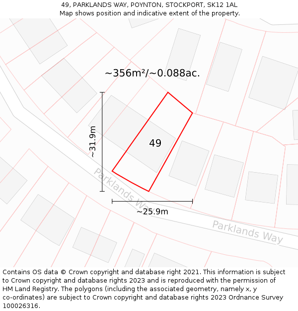 49, PARKLANDS WAY, POYNTON, STOCKPORT, SK12 1AL: Plot and title map