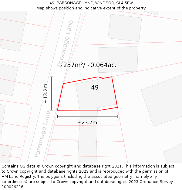 49, PARSONAGE LANE, WINDSOR, SL4 5EW: Plot and title map