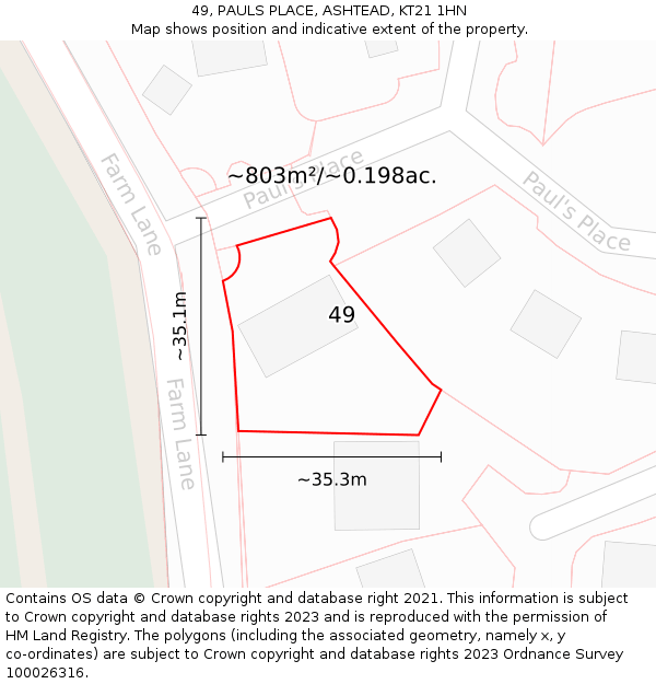 49, PAULS PLACE, ASHTEAD, KT21 1HN: Plot and title map