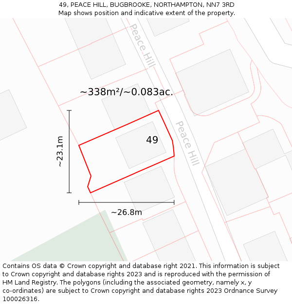 49, PEACE HILL, BUGBROOKE, NORTHAMPTON, NN7 3RD: Plot and title map