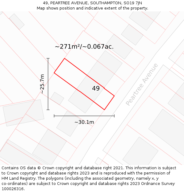 49, PEARTREE AVENUE, SOUTHAMPTON, SO19 7JN: Plot and title map