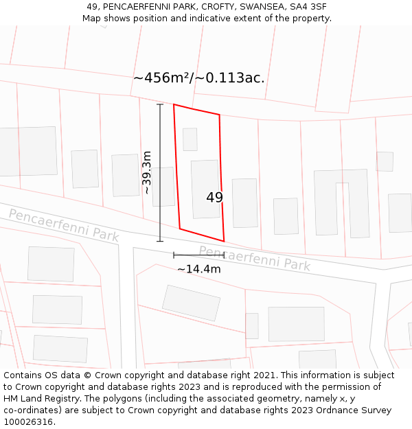 49, PENCAERFENNI PARK, CROFTY, SWANSEA, SA4 3SF: Plot and title map