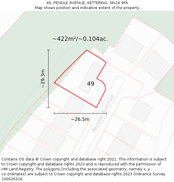 49, PENDLE AVENUE, KETTERING, NN16 9FA: Plot and title map
