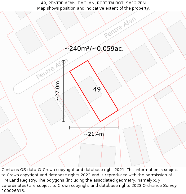49, PENTRE AFAN, BAGLAN, PORT TALBOT, SA12 7RN: Plot and title map