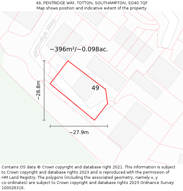 49, PENTRIDGE WAY, TOTTON, SOUTHAMPTON, SO40 7QF: Plot and title map