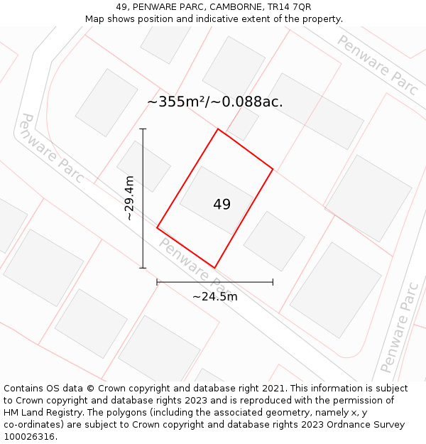 49, PENWARE PARC, CAMBORNE, TR14 7QR: Plot and title map