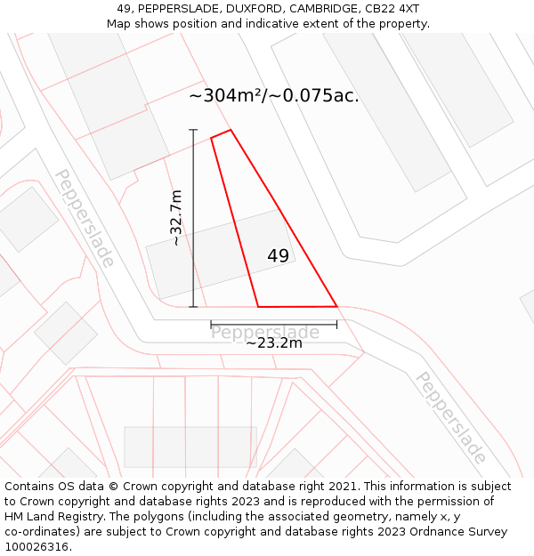49, PEPPERSLADE, DUXFORD, CAMBRIDGE, CB22 4XT: Plot and title map