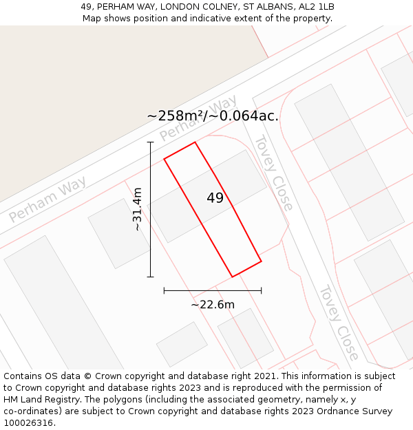 49, PERHAM WAY, LONDON COLNEY, ST ALBANS, AL2 1LB: Plot and title map