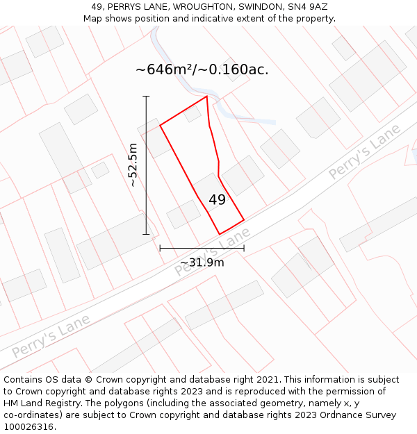 49, PERRYS LANE, WROUGHTON, SWINDON, SN4 9AZ: Plot and title map