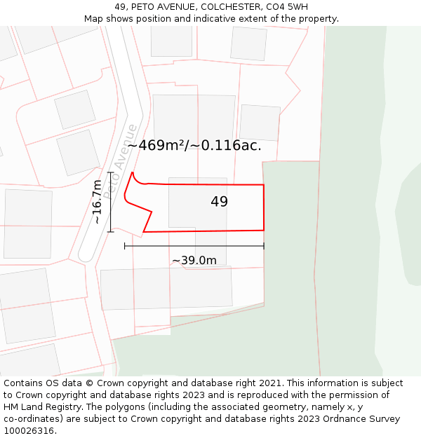 49, PETO AVENUE, COLCHESTER, CO4 5WH: Plot and title map