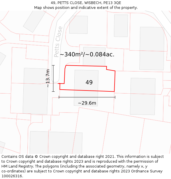 49, PETTS CLOSE, WISBECH, PE13 3QE: Plot and title map