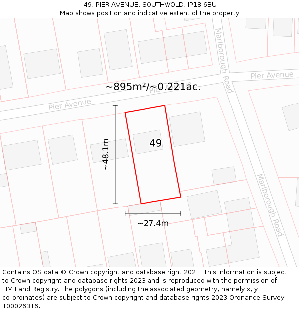 49, PIER AVENUE, SOUTHWOLD, IP18 6BU: Plot and title map
