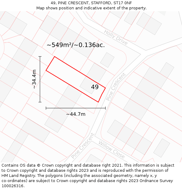 49, PINE CRESCENT, STAFFORD, ST17 0NF: Plot and title map