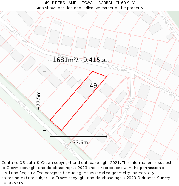 49, PIPERS LANE, HESWALL, WIRRAL, CH60 9HY: Plot and title map