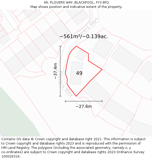 49, PLOVERS WAY, BLACKPOOL, FY3 8FD: Plot and title map