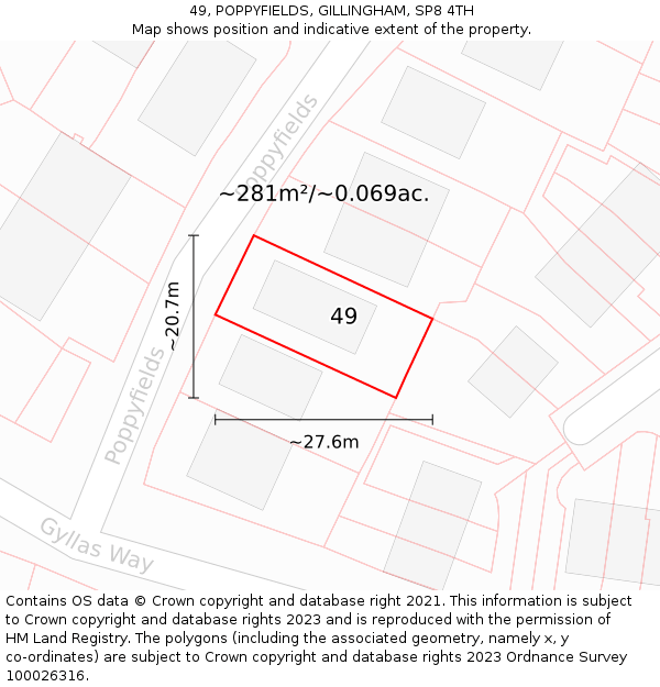 49, POPPYFIELDS, GILLINGHAM, SP8 4TH: Plot and title map