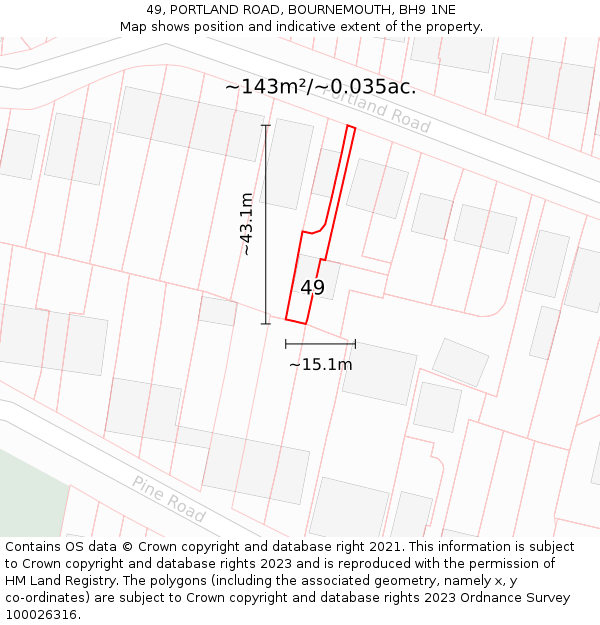 49, PORTLAND ROAD, BOURNEMOUTH, BH9 1NE: Plot and title map