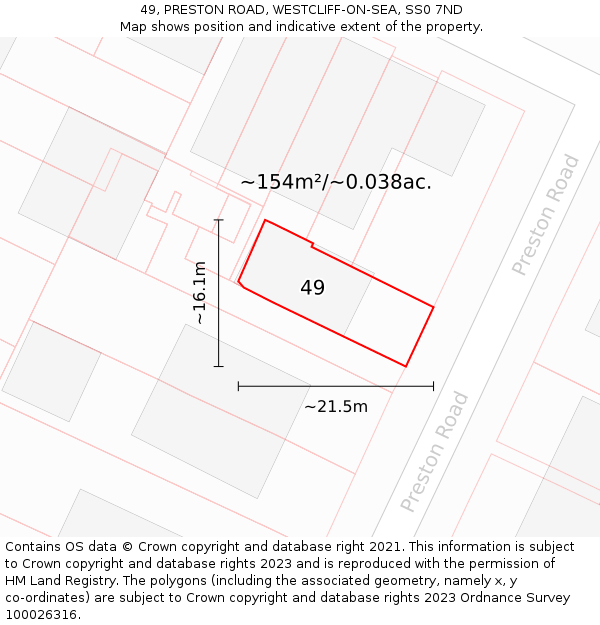 49, PRESTON ROAD, WESTCLIFF-ON-SEA, SS0 7ND: Plot and title map