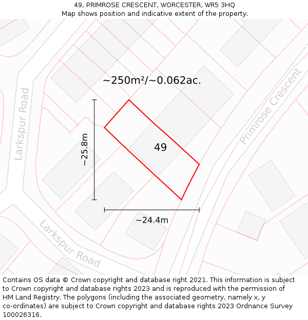49, PRIMROSE CRESCENT, WORCESTER, WR5 3HQ: Plot and title map